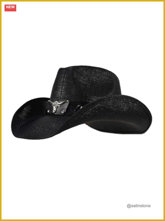 Straw Cowboy Hat with Elastic Sweatband - Breathable Woven Straw Western Hat main image 5